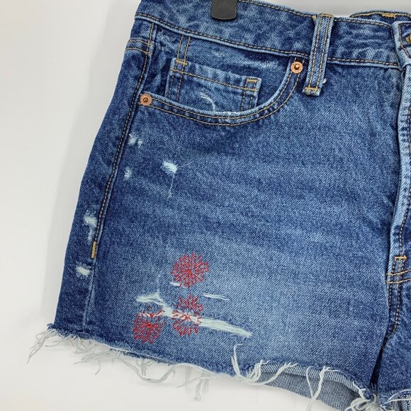 Old Navy OG Shorts Blue Denim High Rise Button Fly Distressed Cutoff - Picture 5 of 10